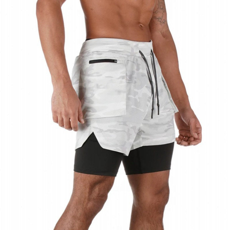 NOUVEAU RICHE Sportshorts Für Herren Mit Doppellagigem Design Kompressionsfutter Und Atmungsaktiver Stretch-Passform Ideal Für Sport Und Fitness Weiß