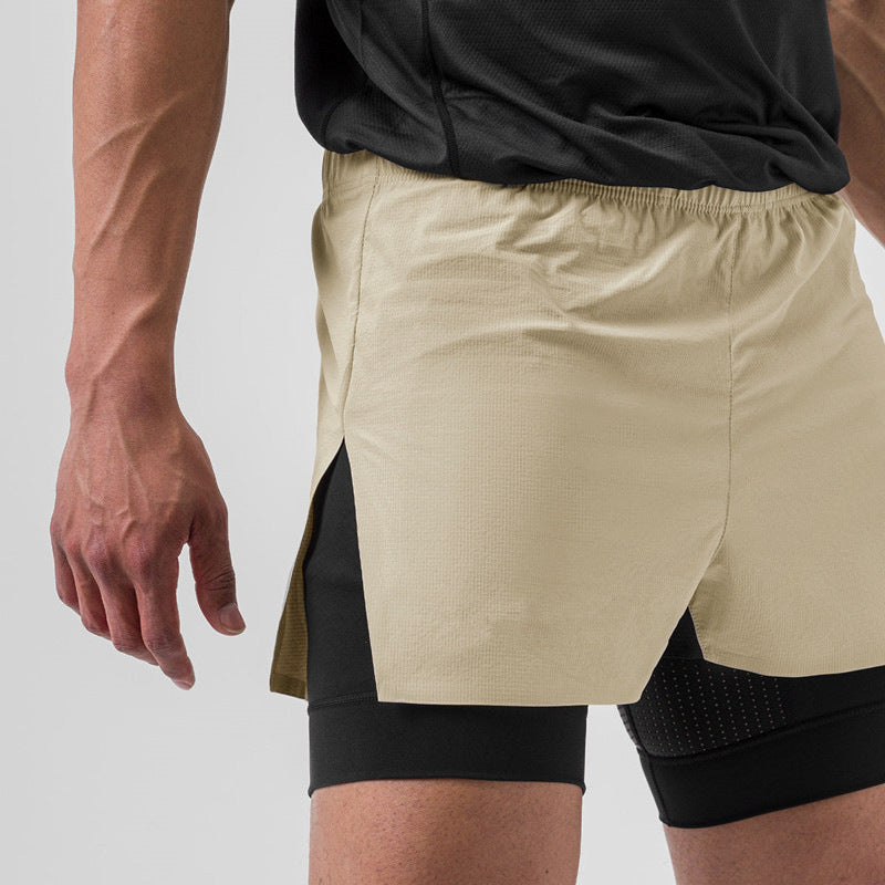 NOUVEAU RICHE Sportshorts Für Herren Doppellagig Mit Kompressionspassform Atmungsaktives Stretchgewebe Ideal Für Fitness Und Sportaktivitäten Aprikose