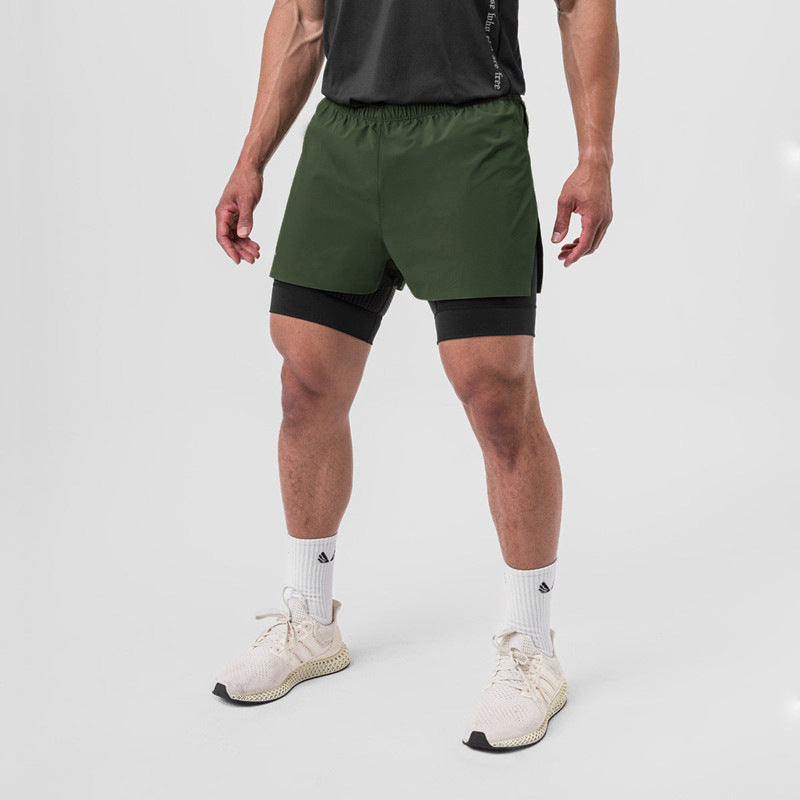 NOUVEAU RICHE Sportshorts Für Herren Doppellagig Mit Kompressionspassform Atmungsaktives Stretchgewebe Ideal Für Fitness Und Sportaktivitäten Olivgrün