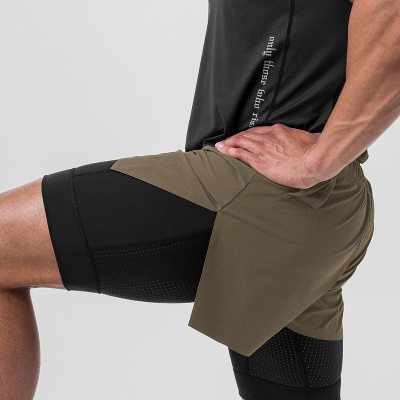 NOUVEAU RICHE Sportshorts Für Herren Doppellagig Mit Kompressionspassform Atmungsaktives Stretchgewebe Ideal Für Fitness Und Sportaktivitäten Kamel