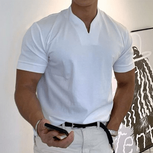 NOUVEAU RICHE Nara | Herren Polo-Shirt – Modell Steffen, Slim-Fit & Eleganter V-Ausschnitt Weiß