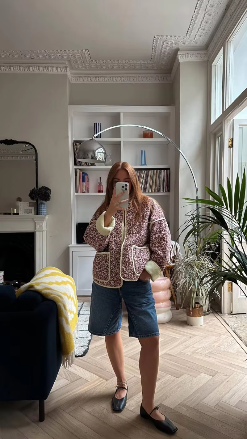 NOUVEAU RICHE Damen Stepp Übergangsjacke Mit Femininem Blumenmuster Kurz