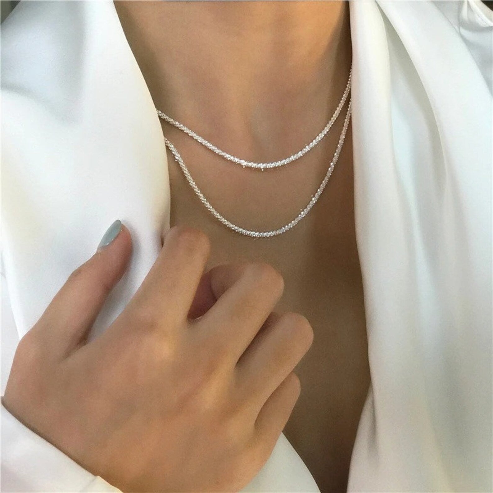 NOUVEAU RICHE Sternenlicht-Halsketten-Silberset Minimalistische Accessoires Alltagslook Glanz Default