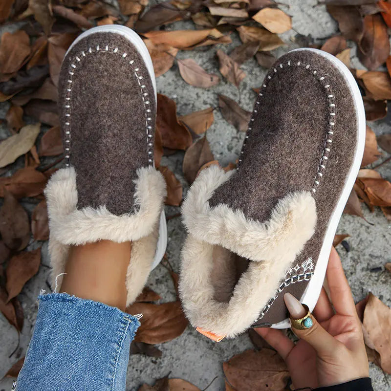 NOUVEAU RICHE Damen Winterschuhe Pelz Lässige Damenstiefeletten Botas Mujer Rotbraun