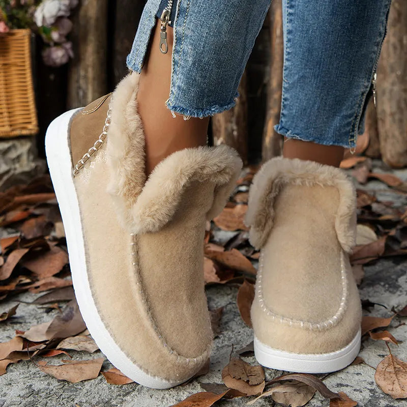 NOUVEAU RICHE Damen Winterschuhe Pelz Lässige Damenstiefeletten Botas Mujer Khaki