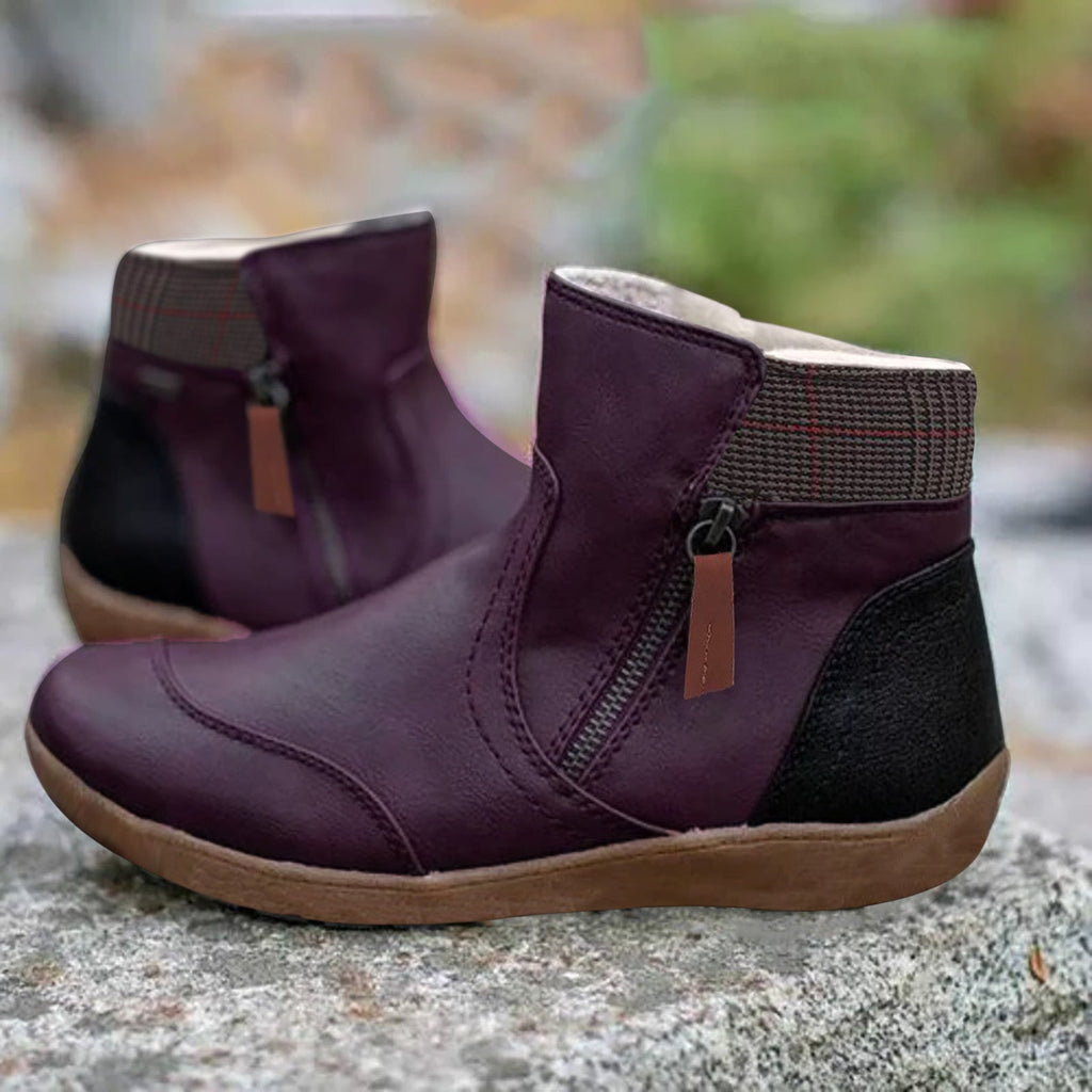 NOUVEAU RICHE Damen Stiefeletten wasserabweisend – Ankle Boots mit seitlichem Reissverschluss & rutschhemmendem Profil, 5 Farben, Gr. 34–44 – Luna Flieder