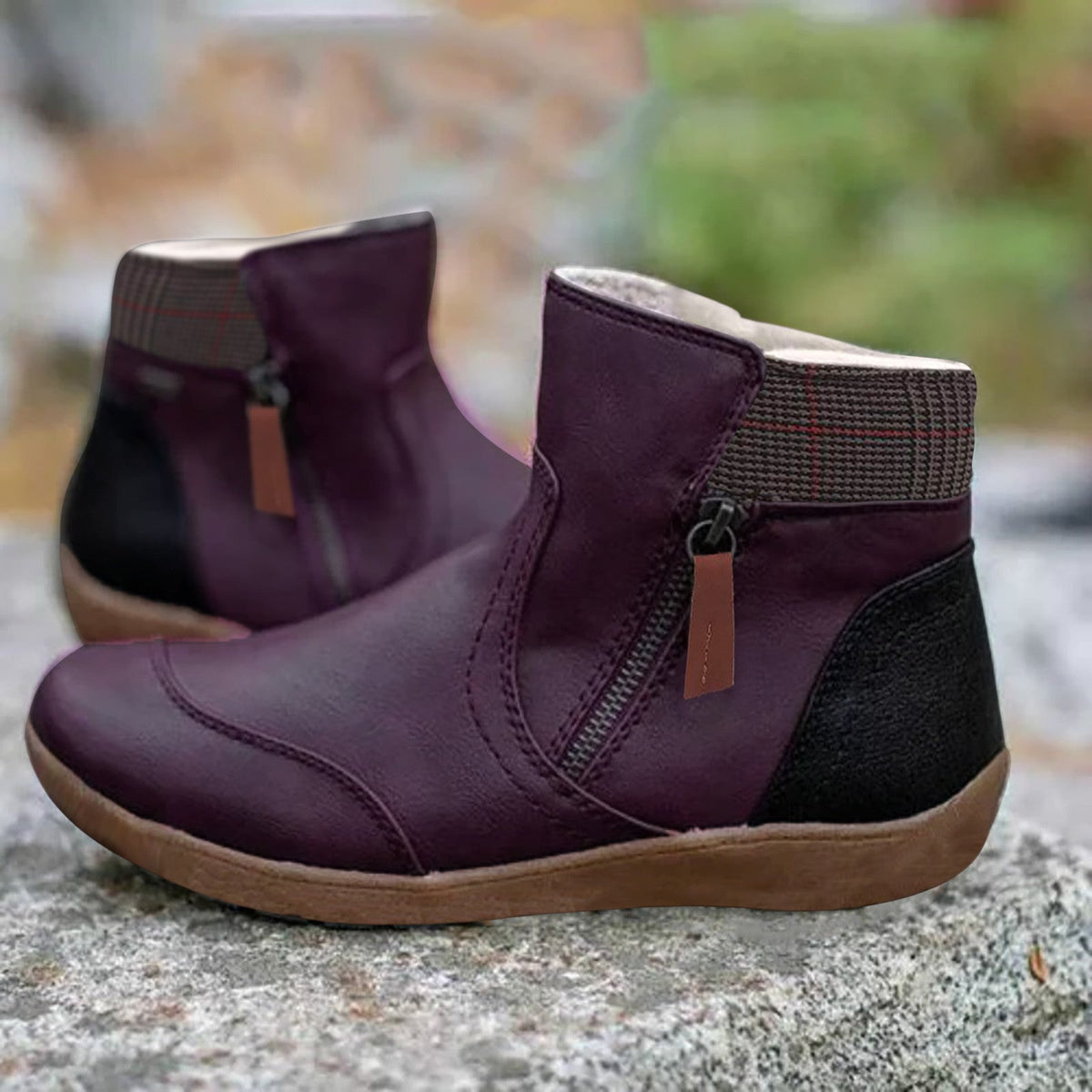 NOUVEAU RICHE Damen Stiefeletten wasserabweisend – Ankle Boots mit seitlichem Reissverschluss & rutschhemmendem Profil, 5 Farben, Gr. 34–44 – Luna Flieder