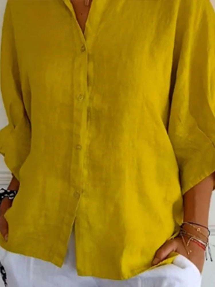 NOUVEAU RICHE Stilvolle Leinenbluse Damen Mit V Ausschnitt Und Schleife Gelb