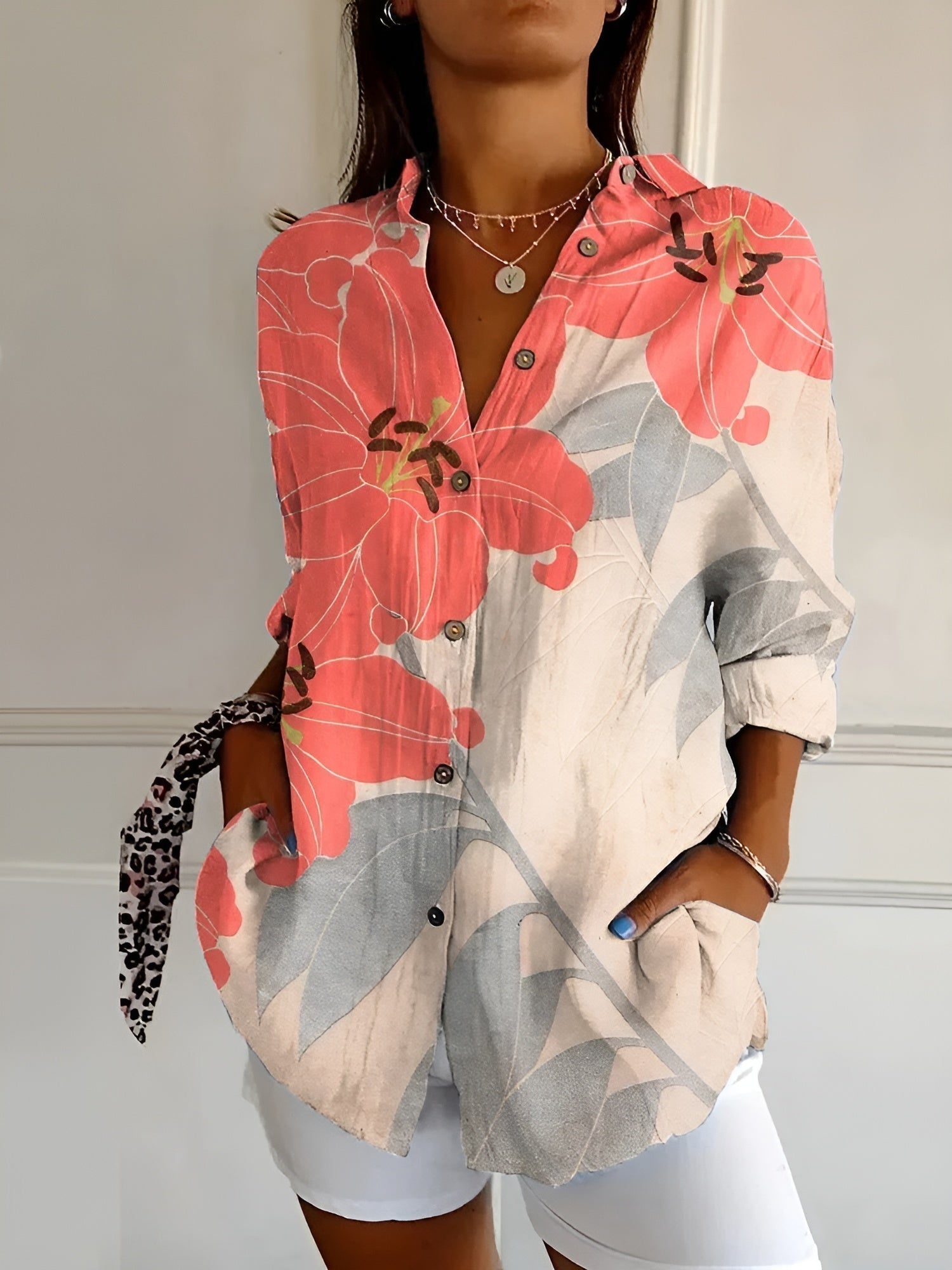 NOUVEAU RICHE Button Down Hemd Damen Langarm Leichter Stoff Luftige Bluse