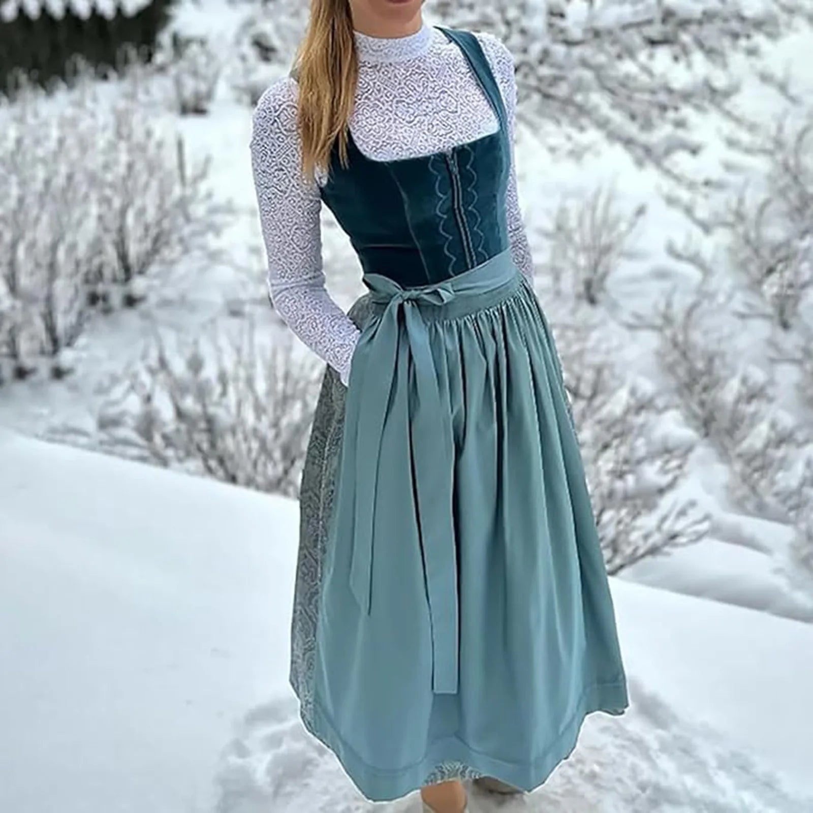 NOUVEAU RICHE Dirndlkleid Langarm Oktoberfest Damen Stilvoll Elegant Marine