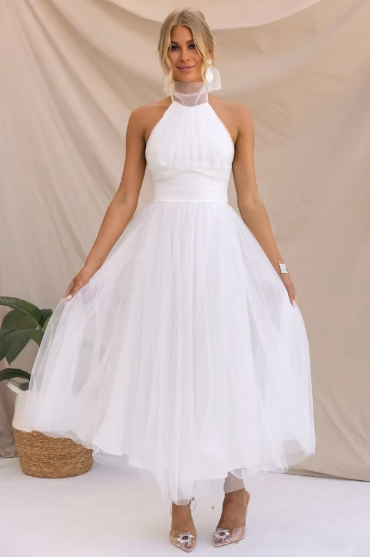 NOUVEAU RICHE Strahlendes Tüllkleid Für Anlässe Mit Weichem Überzug Weiß