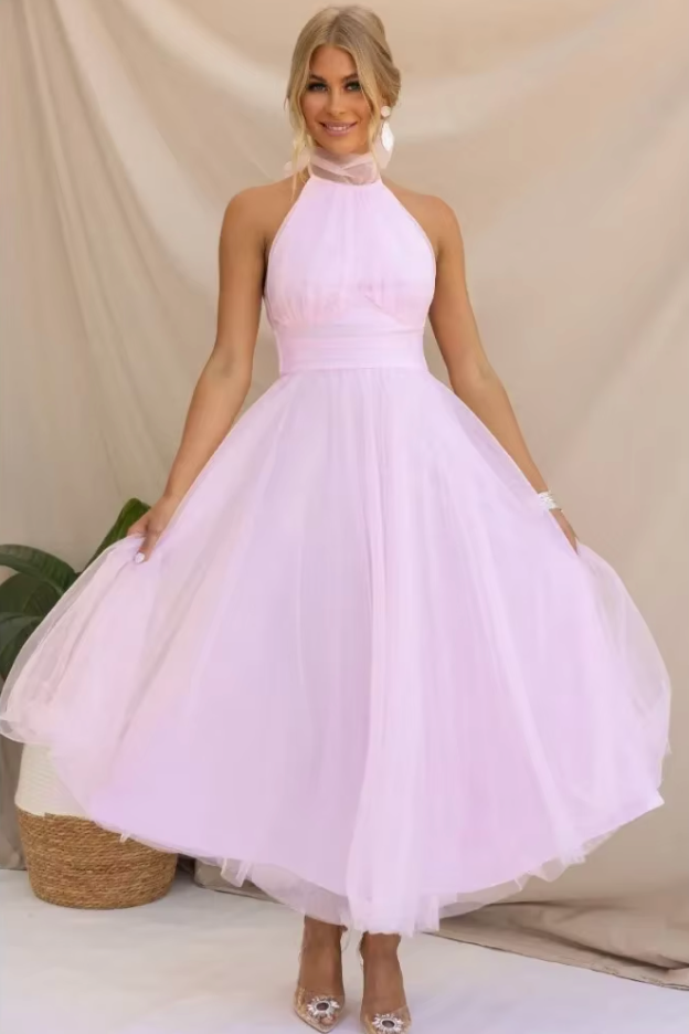 NOUVEAU RICHE Strahlendes Tüllkleid Für Anlässe Mit Weichem Überzug Pink