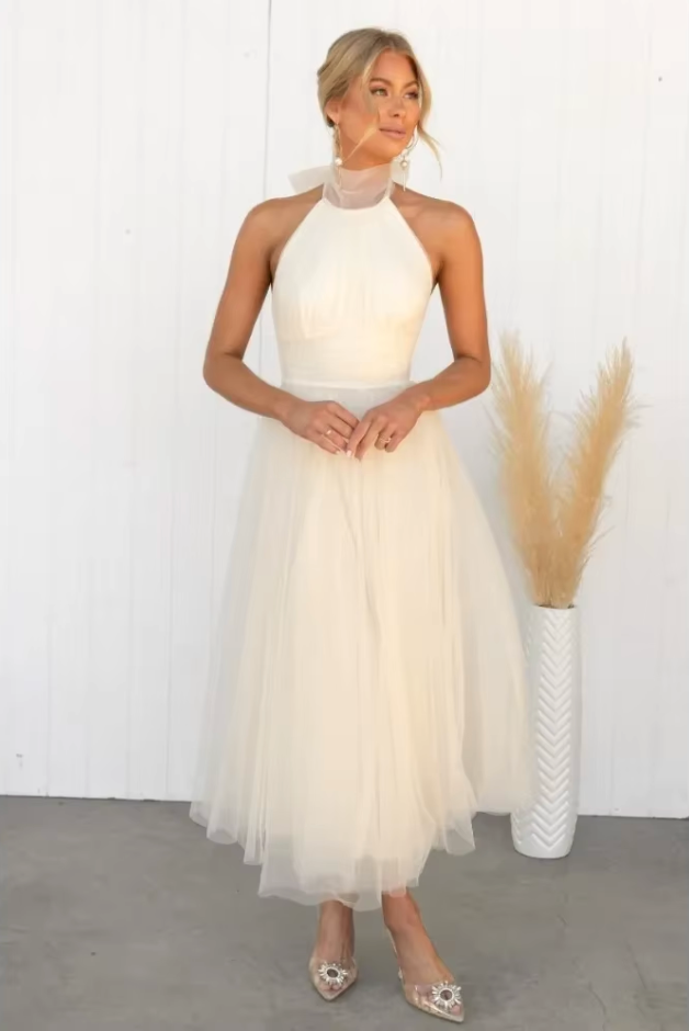 NOUVEAU RICHE Strahlendes Tüllkleid Für Anlässe Mit Weichem Überzug Off-White