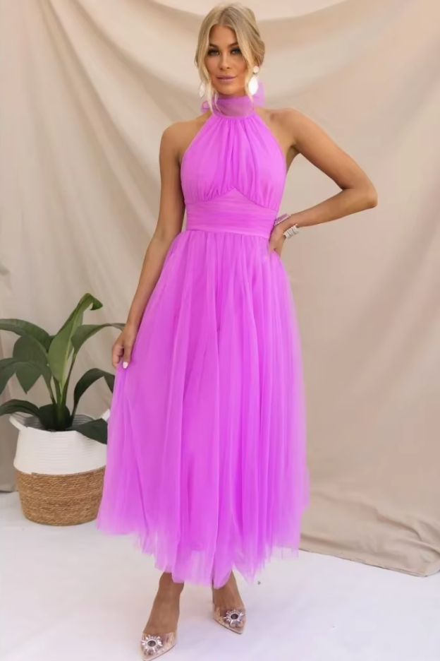 NOUVEAU RICHE Strahlendes Tüllkleid Für Anlässe Mit Weichem Überzug Dunkelrosa