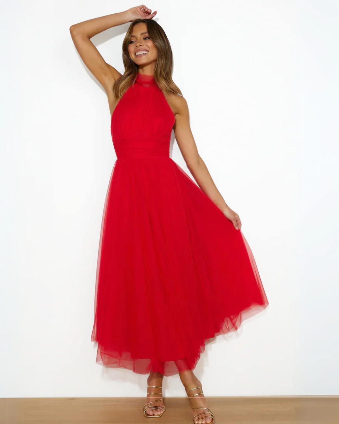 NOUVEAU RICHE Strahlendes Tüllkleid Für Anlässe Mit Weichem Überzug Rot