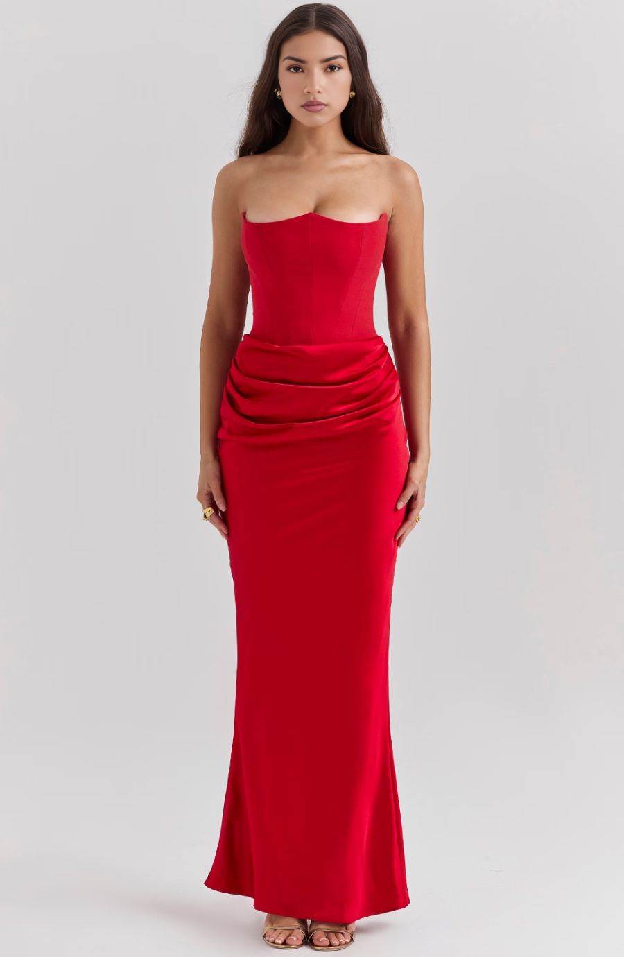NOUVEAU RICHE Strapless Maxikleid Mit Korsett Oberteil Für Anlässe Rot