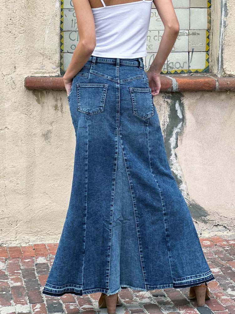 NOUVEAU RICHE Stretch Jeans Maxirock A-Linie Aus Ultraweichem Premium Denim Mit Fronttaschen Und Superschmeichelnder Passform Ideal Für Jeden Anlass