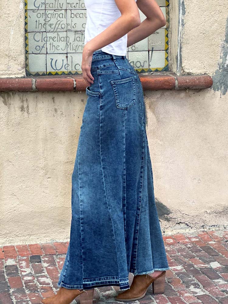 NOUVEAU RICHE Stretch Jeans Maxirock A-Linie Aus Ultraweichem Premium Denim Mit Fronttaschen Und Superschmeichelnder Passform Ideal Für Jeden Anlass