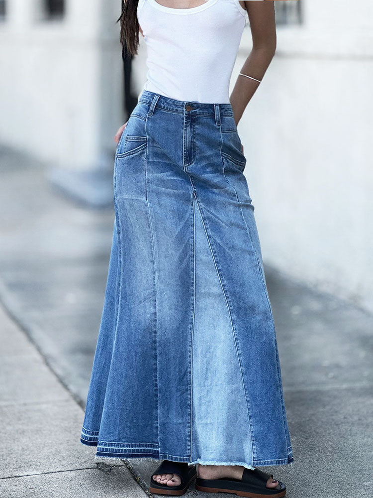 NOUVEAU RICHE Stretch Jeans Maxirock A-Linie Aus Ultraweichem Premium Denim Mit Fronttaschen Und Superschmeichelnder Passform Ideal Für Jeden Anlass
