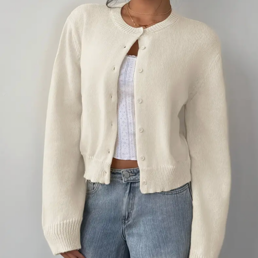 NOUVEAU RICHE Zahara | Damen Strickjacke im kurzen Schnitt mit Knopfleiste