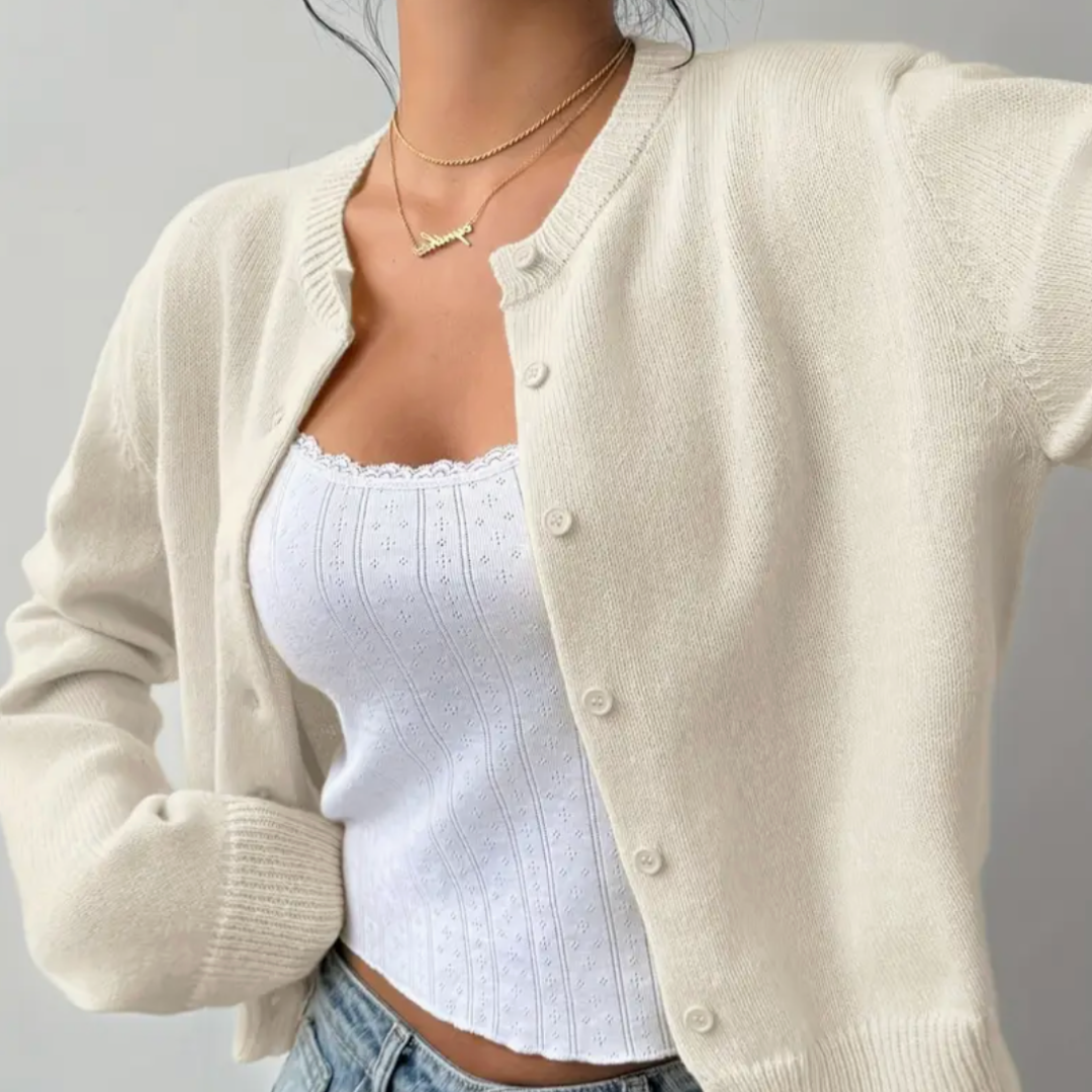 NOUVEAU RICHE Zahara | Damen Strickjacke im kurzen Schnitt mit Knopfleiste