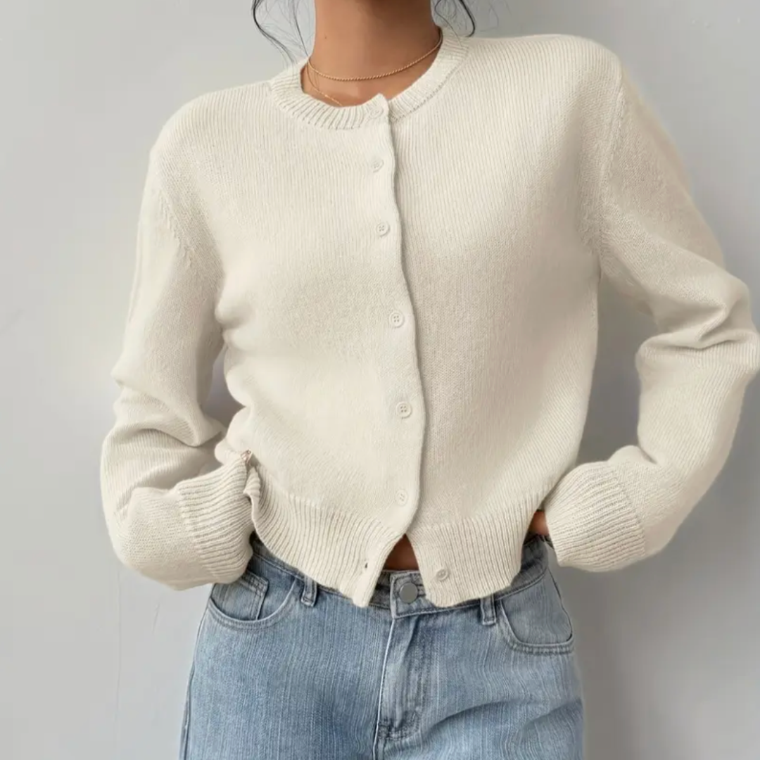 NOUVEAU RICHE Zahara | Damen Strickjacke im kurzen Schnitt mit Knopfleiste