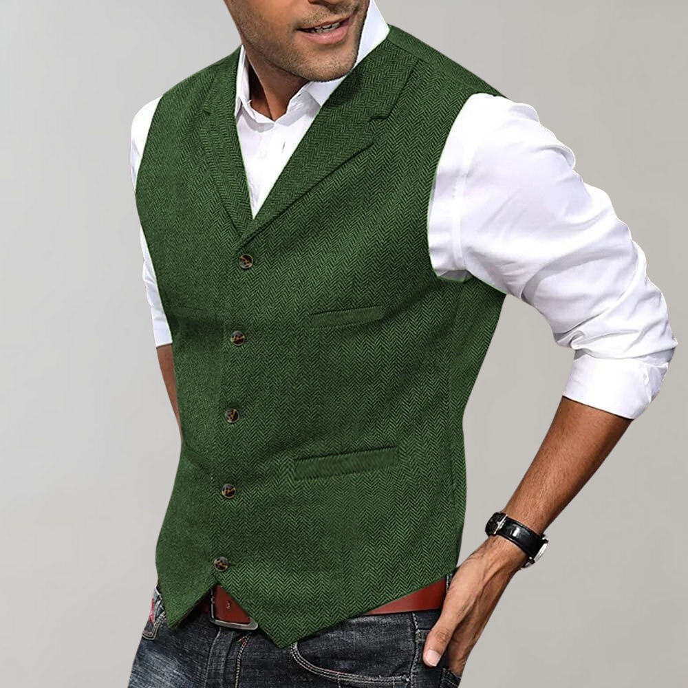 NOUVEAU RICHE Stylische Herren-Weste Einreiher Slim Fit in Grün, Braun, Grau Grün