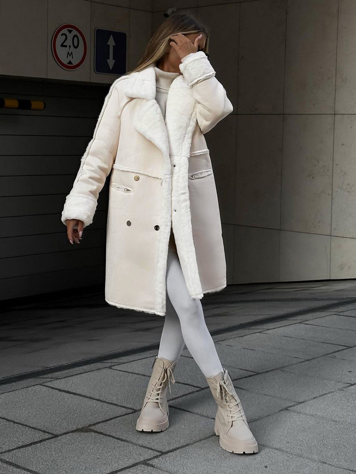 NOUVEAU RICHE Langer Polarfleece Damenmantel Warm Und Stylisch Must Have Beige