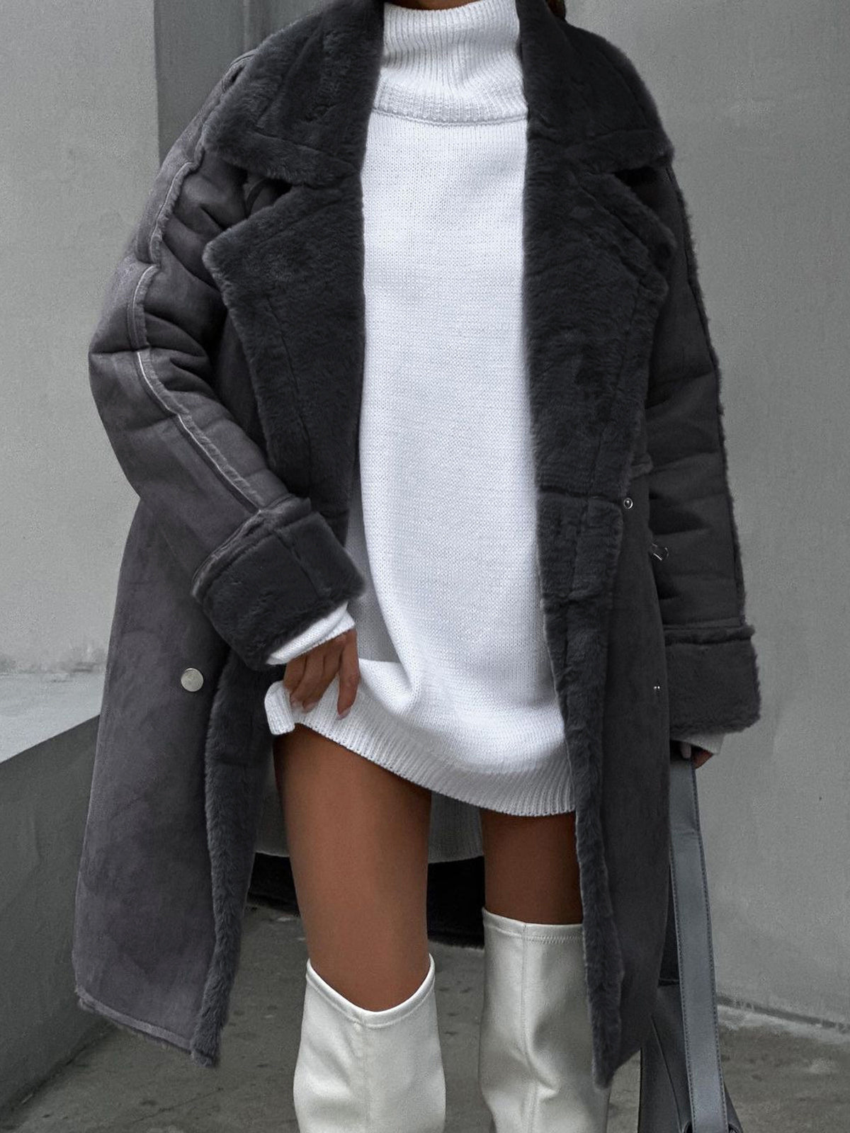 NOUVEAU RICHE Langer Polarfleece Damenmantel Warm Und Stylisch Must Have