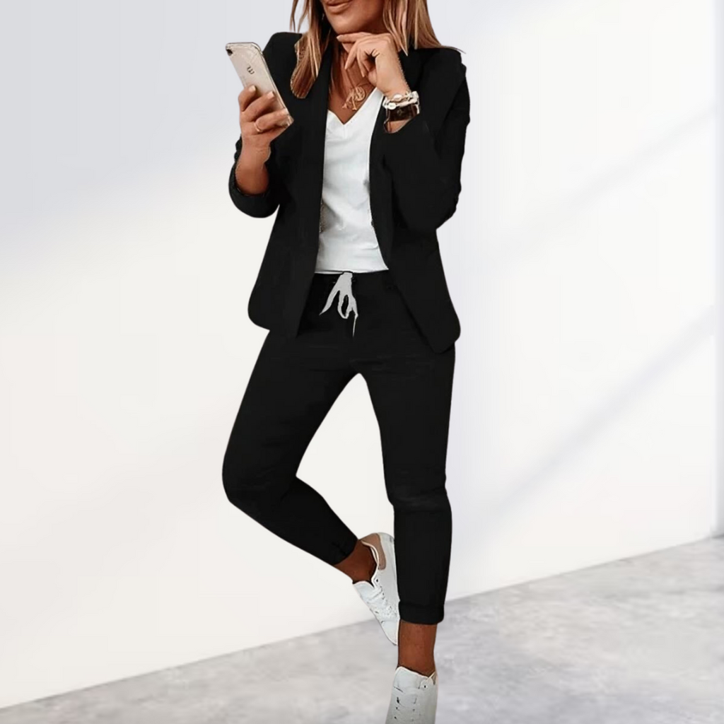 NOUVEAU RICHE Elegantes Damen Blazer Und Hosen Set Business Casual schwarz