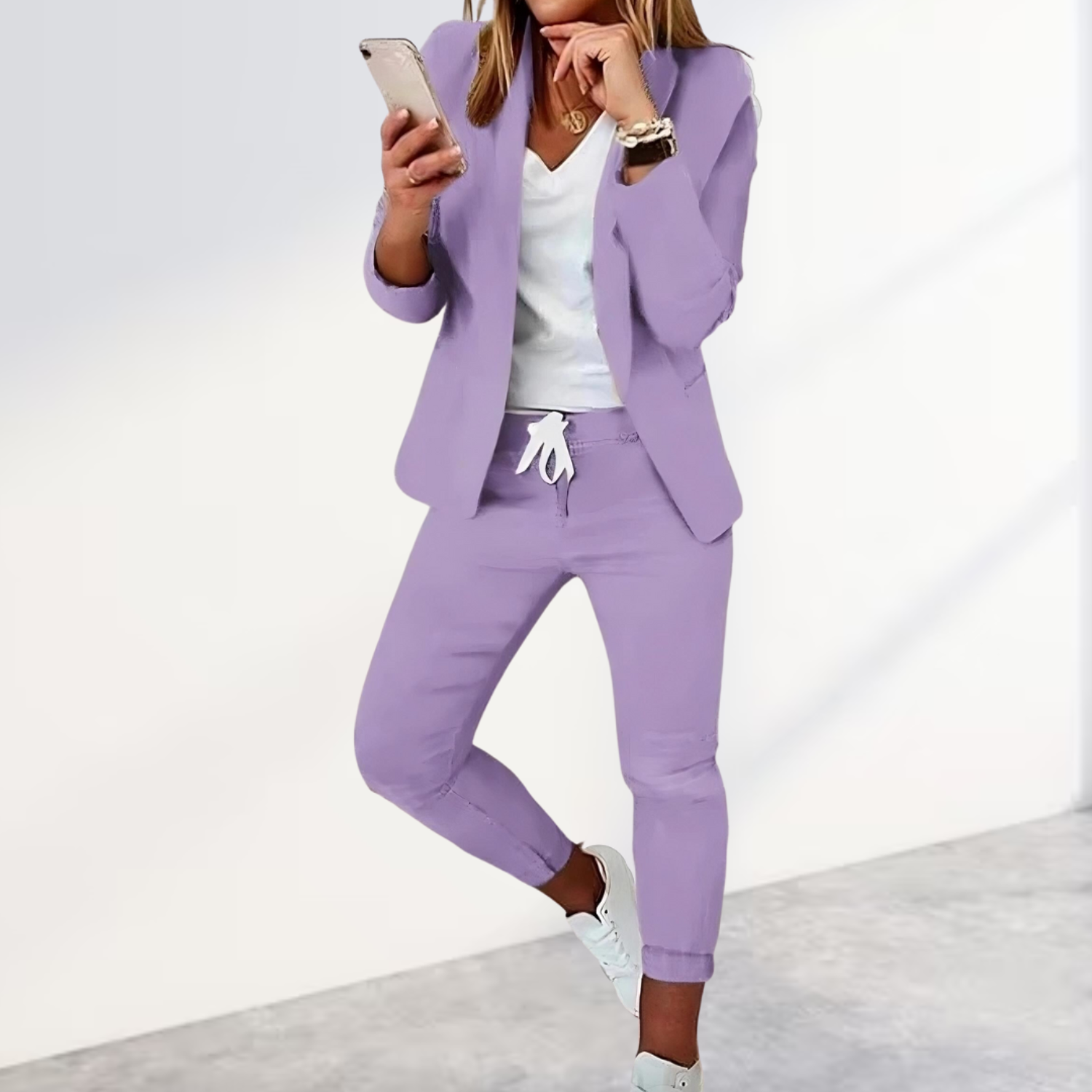 NOUVEAU RICHE Elegantes Damen Blazer Und Hosen Set Business Casual lila