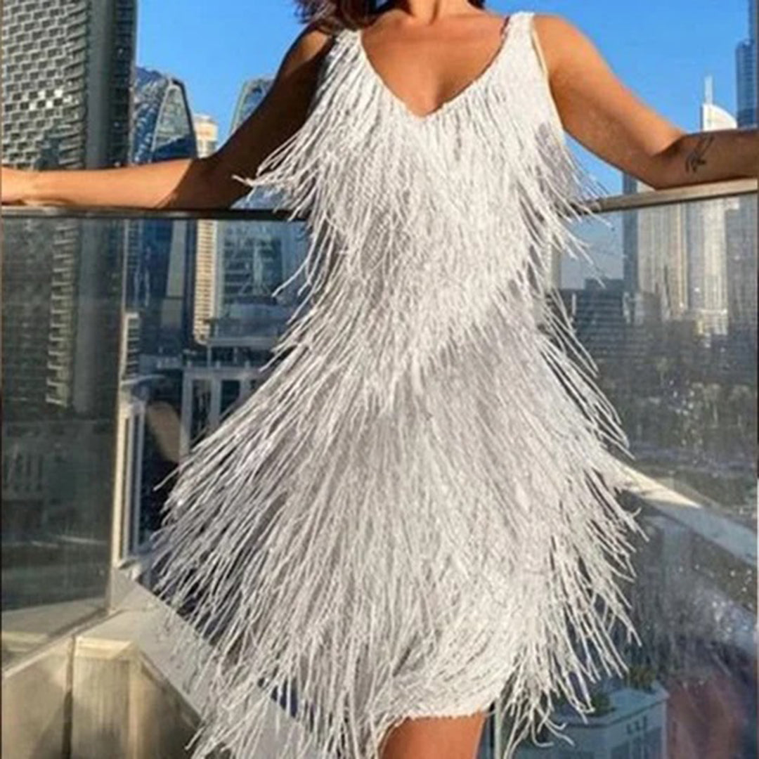 NOUVEAU RICHE Stylisches Minikleid Mit Quasten Celeste Aus Hochwertigem Polyester Für Alltag Und Abendmode