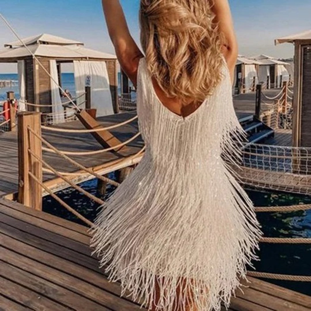 NOUVEAU RICHE Stylisches Minikleid Mit Quasten Celeste Aus Hochwertigem Polyester Für Alltag Und Abendmode