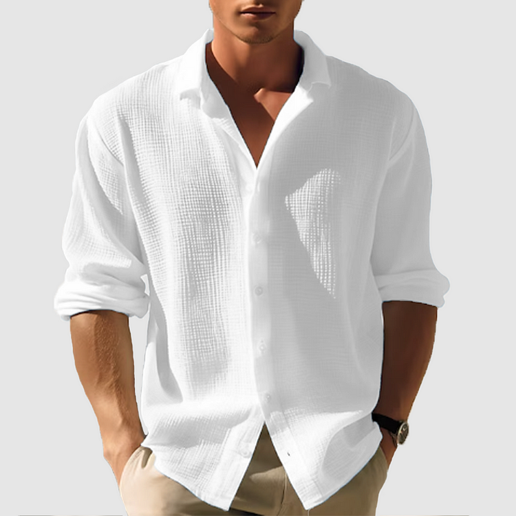 NOUVEAU RICHE Hemd Langarm Herren Sommer atmungsaktiv Elegant Leicht Weiß