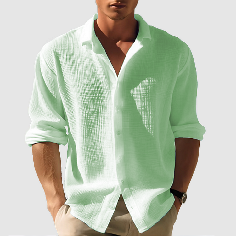 NOUVEAU RICHE Hemd Langarm Herren Sommer atmungsaktiv Elegant Leicht Grün