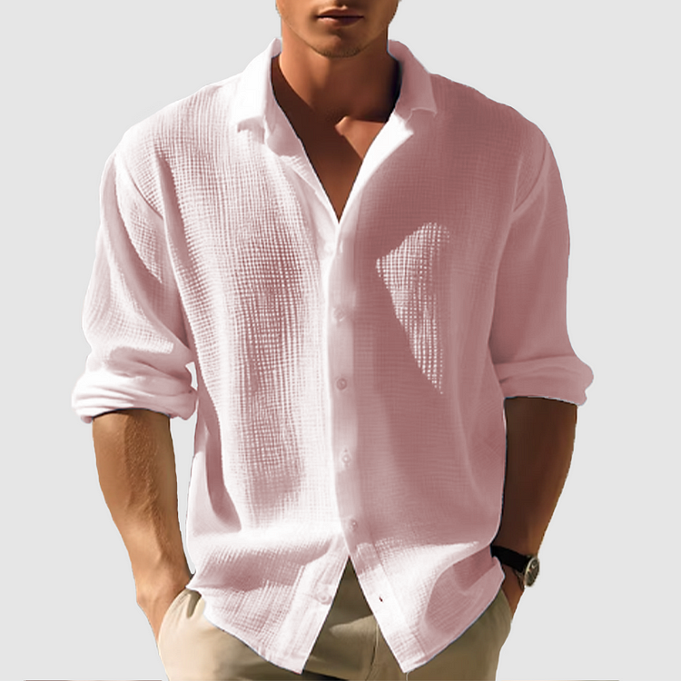 NOUVEAU RICHE Hemd Langarm Herren Sommer atmungsaktiv Elegant Leicht Rosa