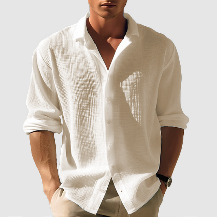 NOUVEAU RICHE Hemd Langarm Herren Sommer atmungsaktiv Elegant Leicht Khaki