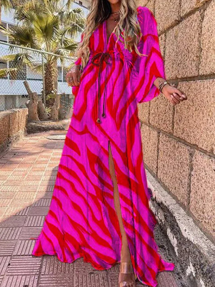 NOUVEAU RICHE Stylisches Strandkleid Mit Print Zamara Für Damen Leicht Und Atmungsaktiv Ideal Für Sommertage Am Strand Leuchtend Pink