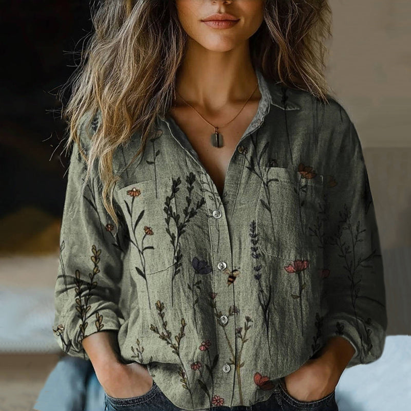 NOUVEAU RICHE Damen Bluse Vintage Blumenmuster Leichter Stoff Sommer