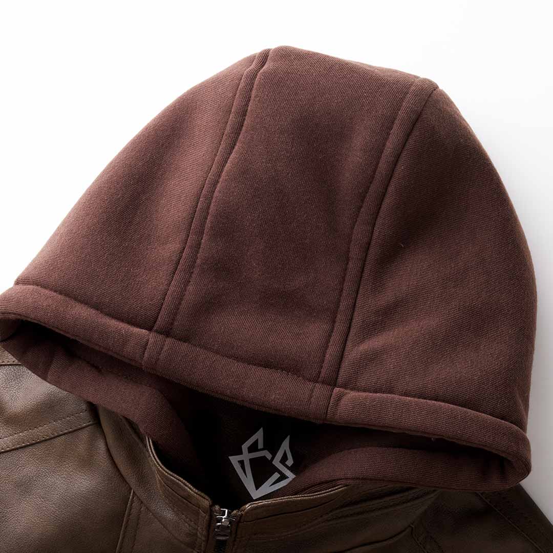 NOUVEAU RICHE Lederjacke mit Kapuze Herren Schwarz Großgrößen Modern