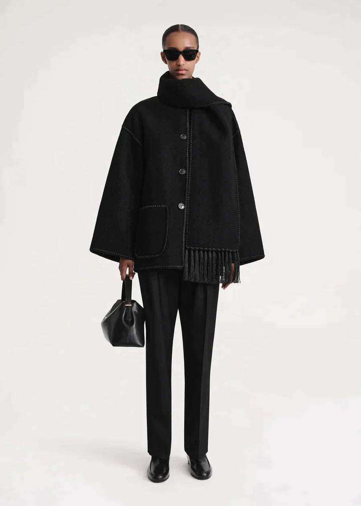NOUVEAU RICHE Damen Schaljacke – Elegante Jacke für Wärme und Stilvolles Selbstvertrauen Schwarz