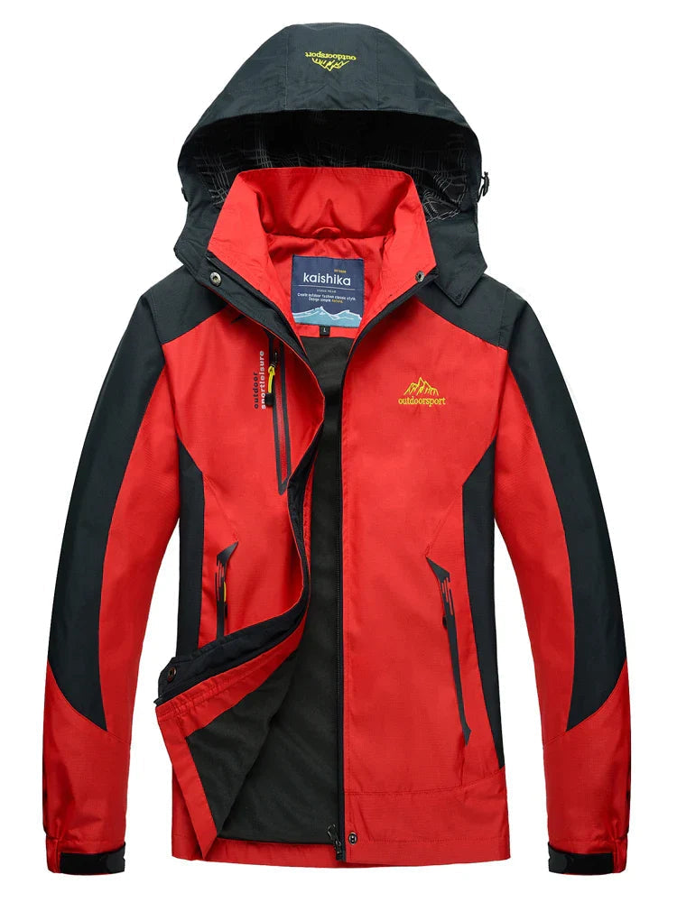 NOUVEAU RICHE Damen Wasserdichte Regenjacke Mit Kapuze Innenfutter Rot