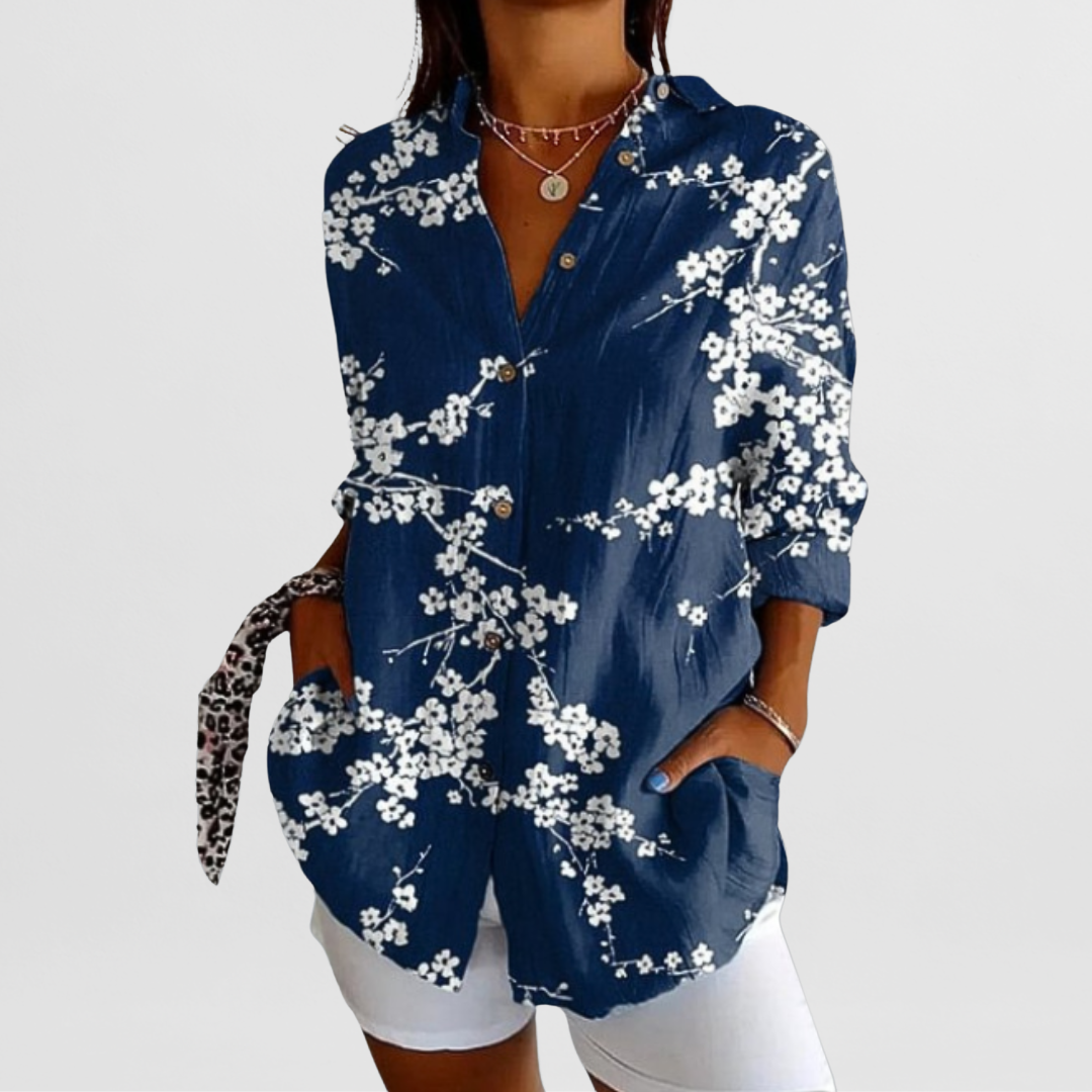 NOUVEAU RICHE Elegante Leichte Premium Bluse für Damen – Perfekt für Büro, Freizeit und besondere Anlässe Blau