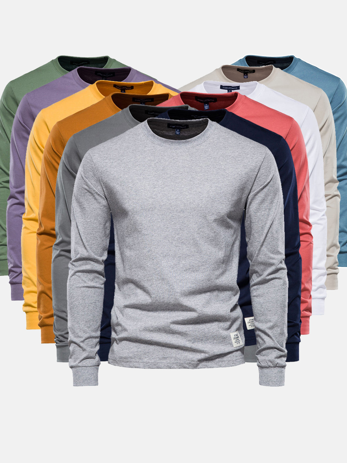 NOUVEAU RICHE Herren Baumwoll-Langarmshirt mit Rundhalsausschnitt