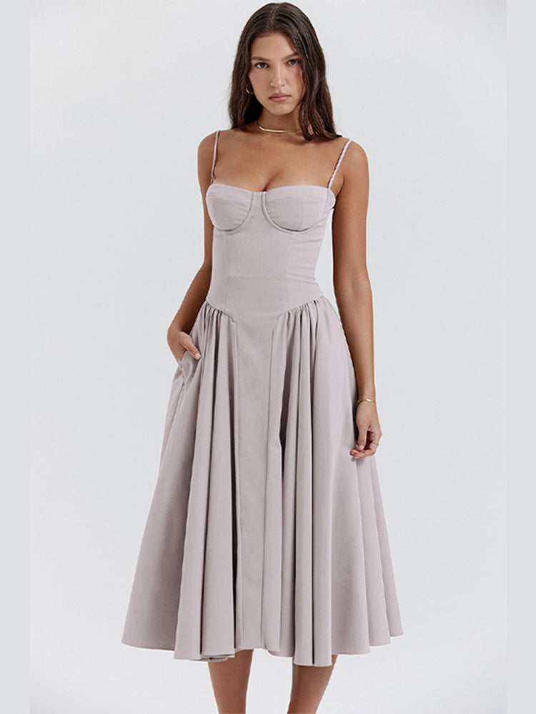 NOUVEAU RICHE Taillenkonturierendes Sommerkleid Elegante Silhouette Hellgrau