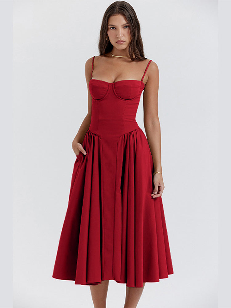 NOUVEAU RICHE Taillenkonturierendes Sommerkleid Elegante Silhouette Rot