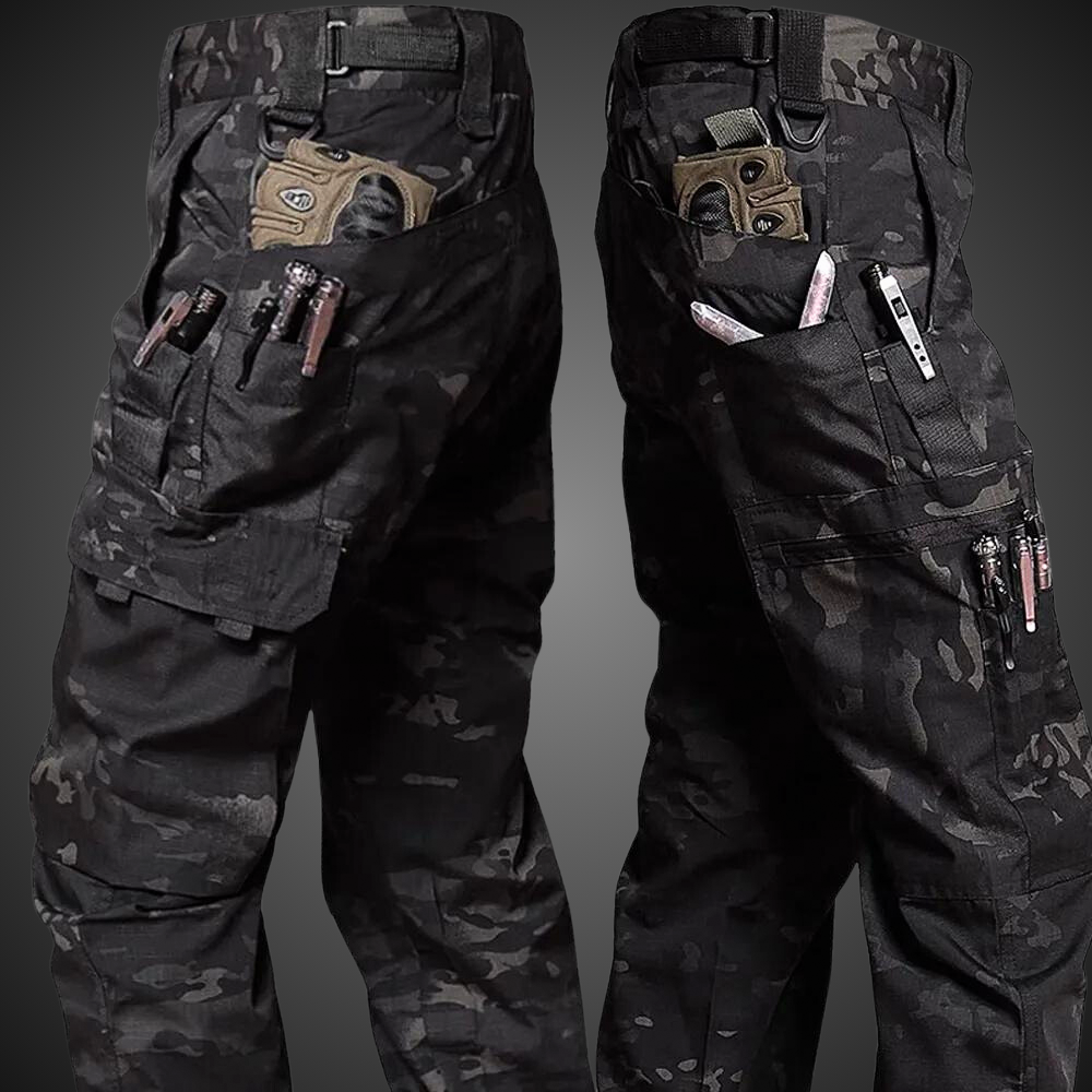 NOUVEAU RICHE Taktische Cargohose Herren Wasserdichte Militär Passform Camo-Schwarz