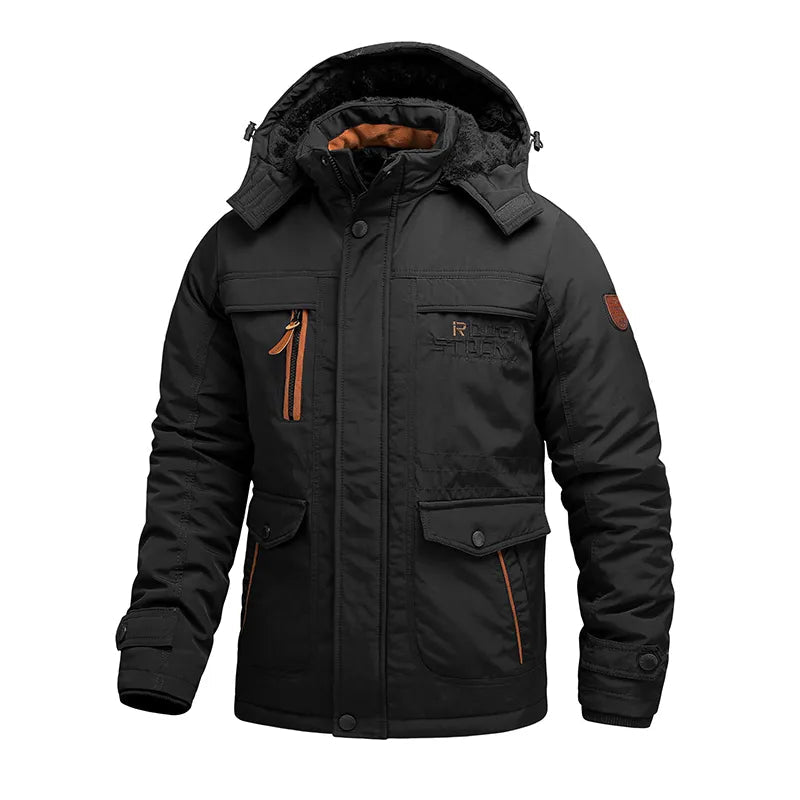 NOUVEAU RICHE Taktische Winterjacke Für Herren Wasserdichter Isolierter Mantel Mit Abnehmbarer Kapuze Für Extreme Wetterbedingungen Und Outdoor Abenteuer Schwarz