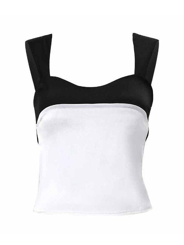 NOUVEAU RICHE Satin Tanktop Patchwork Stil Rückenträger V Ausschnitt Slim
