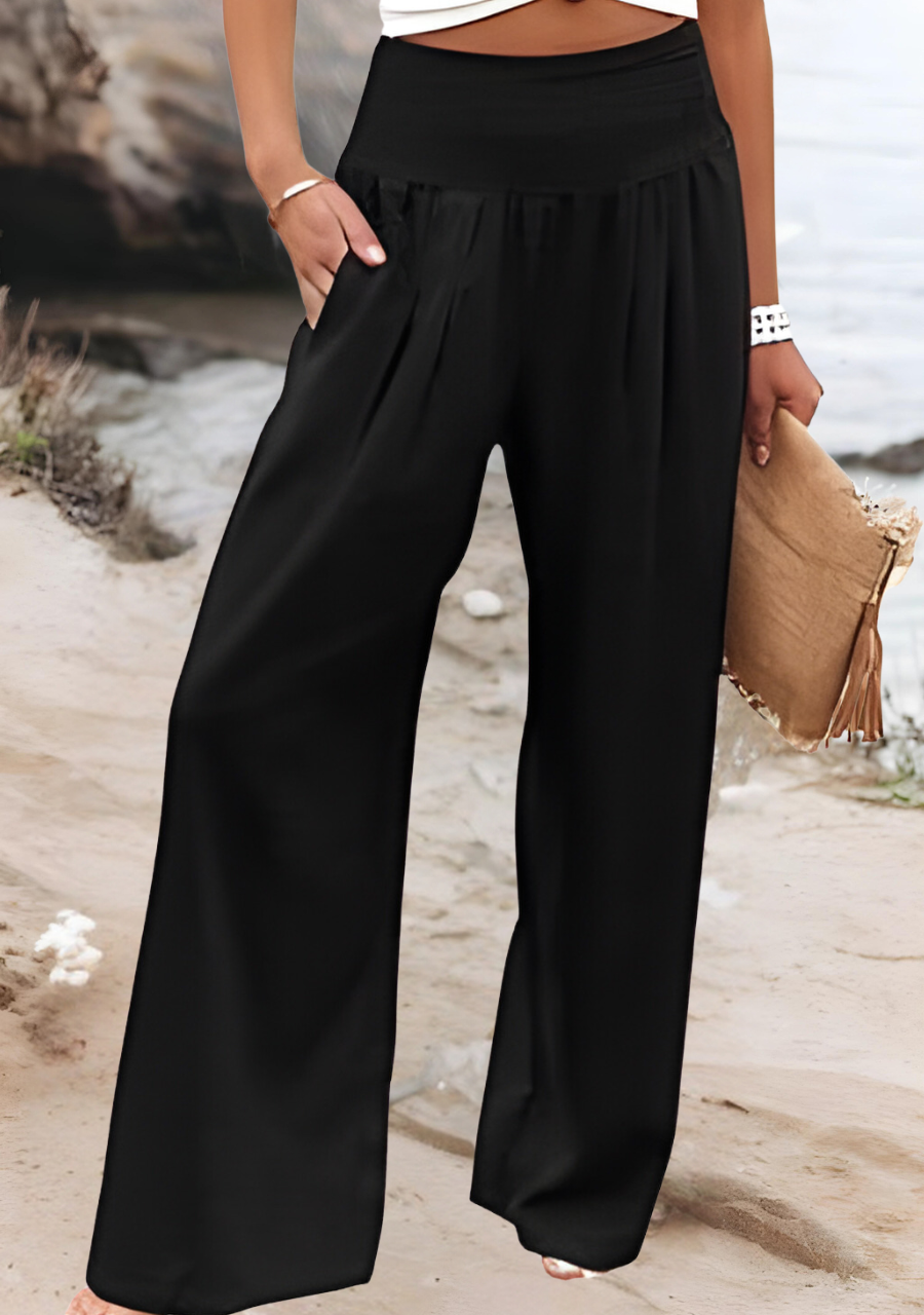 NOUVEAU RICHE Strandhose Mit Weitem Bein Für Damen Leicht Und Bequem Schwarz
